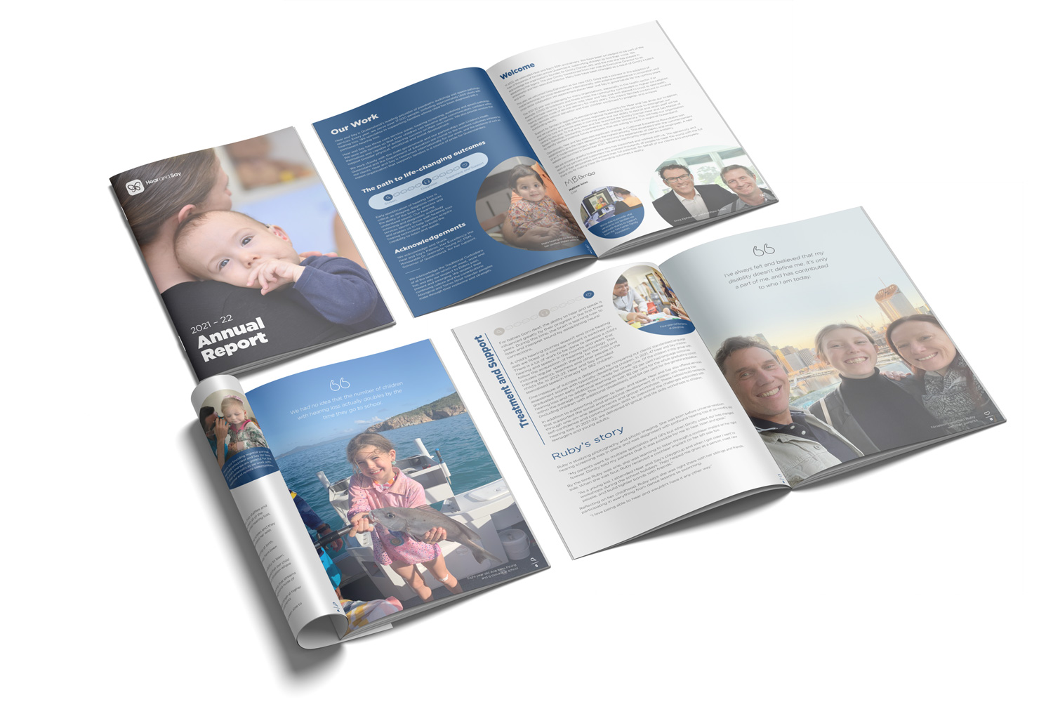Multiple annual report spreads.